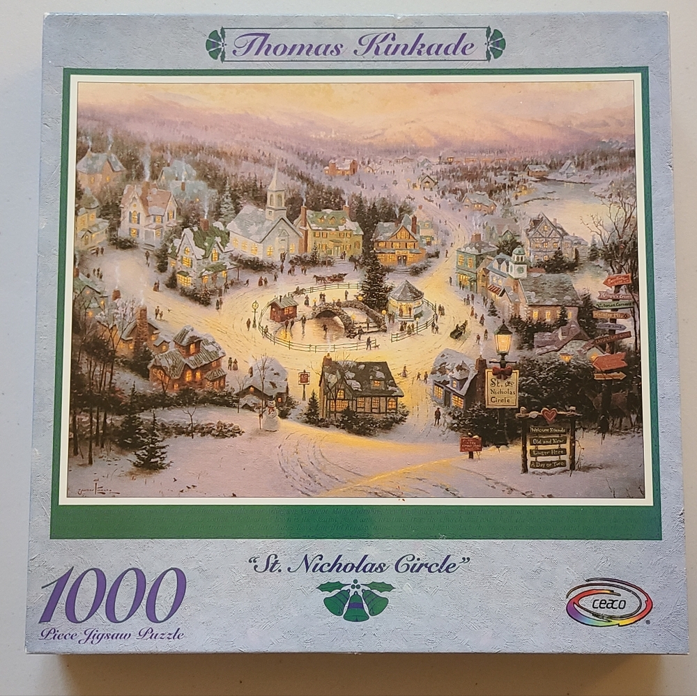 Vintage Thomas Kinkade ~ St. Nicholas Circle ~ Winter Snow Ceaco Jigsaw Puzzle
